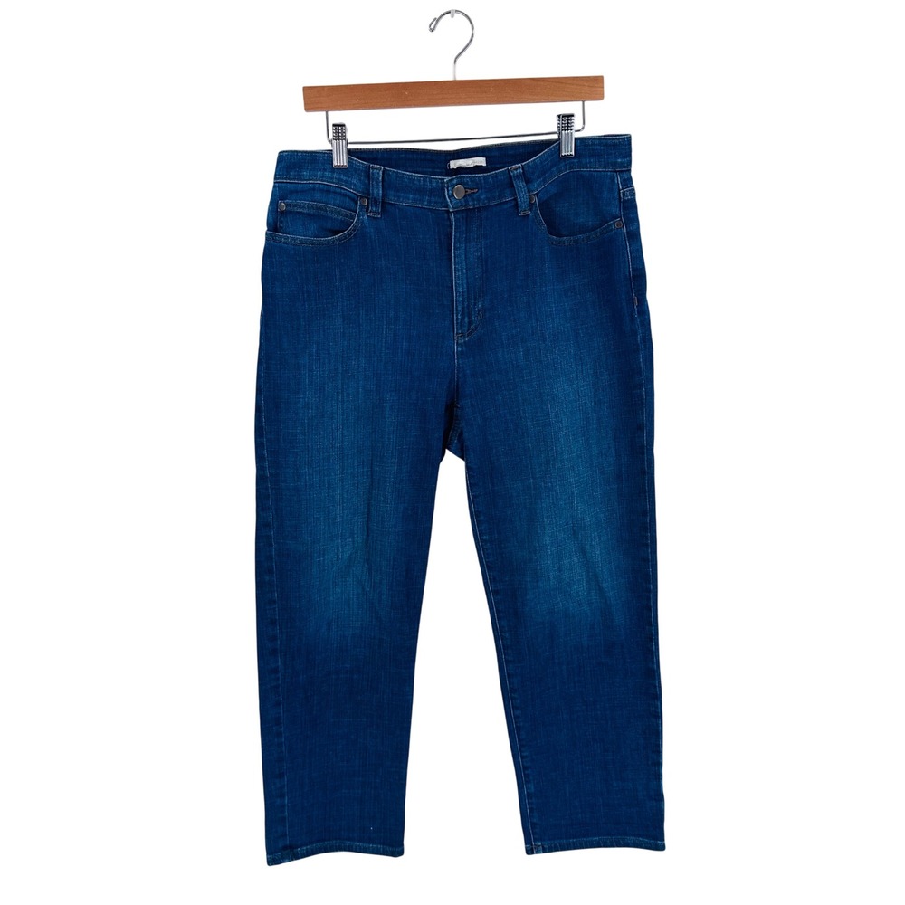 Eileen Fisher Jeans Blue 12 Denim Straight Leg Stretch High Rise Ankle Classic
